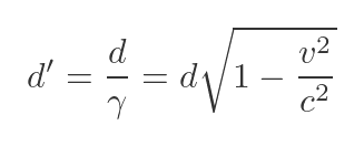 Length contraction formula d' = \frac{d}{\gamma}